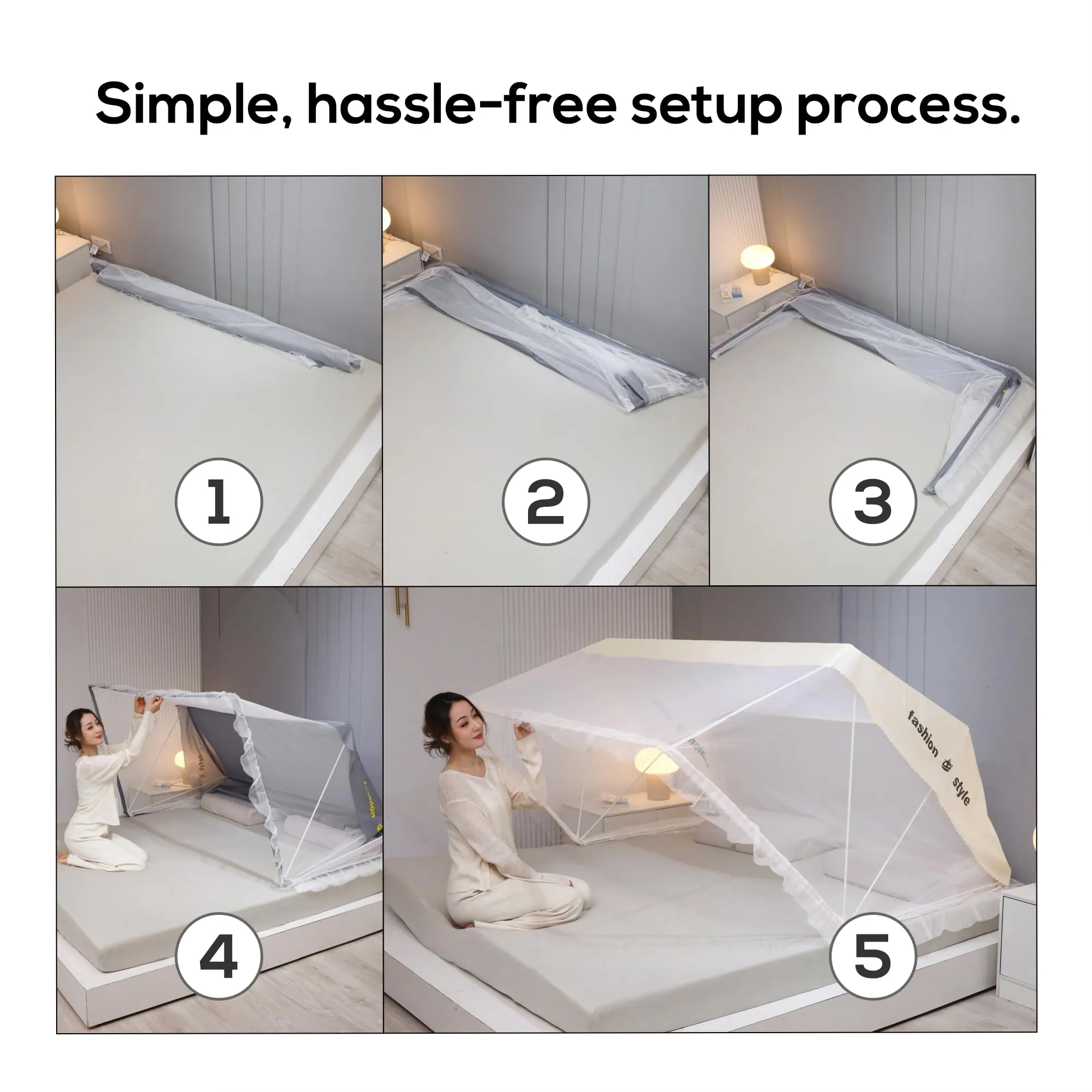 Kuber Industries Double Bed Tent Mosquito Net for Bed | Slide to Open Design | Insect Protection Strong & Foldable Machhardani 6.4 x 5.2 ft - Cream