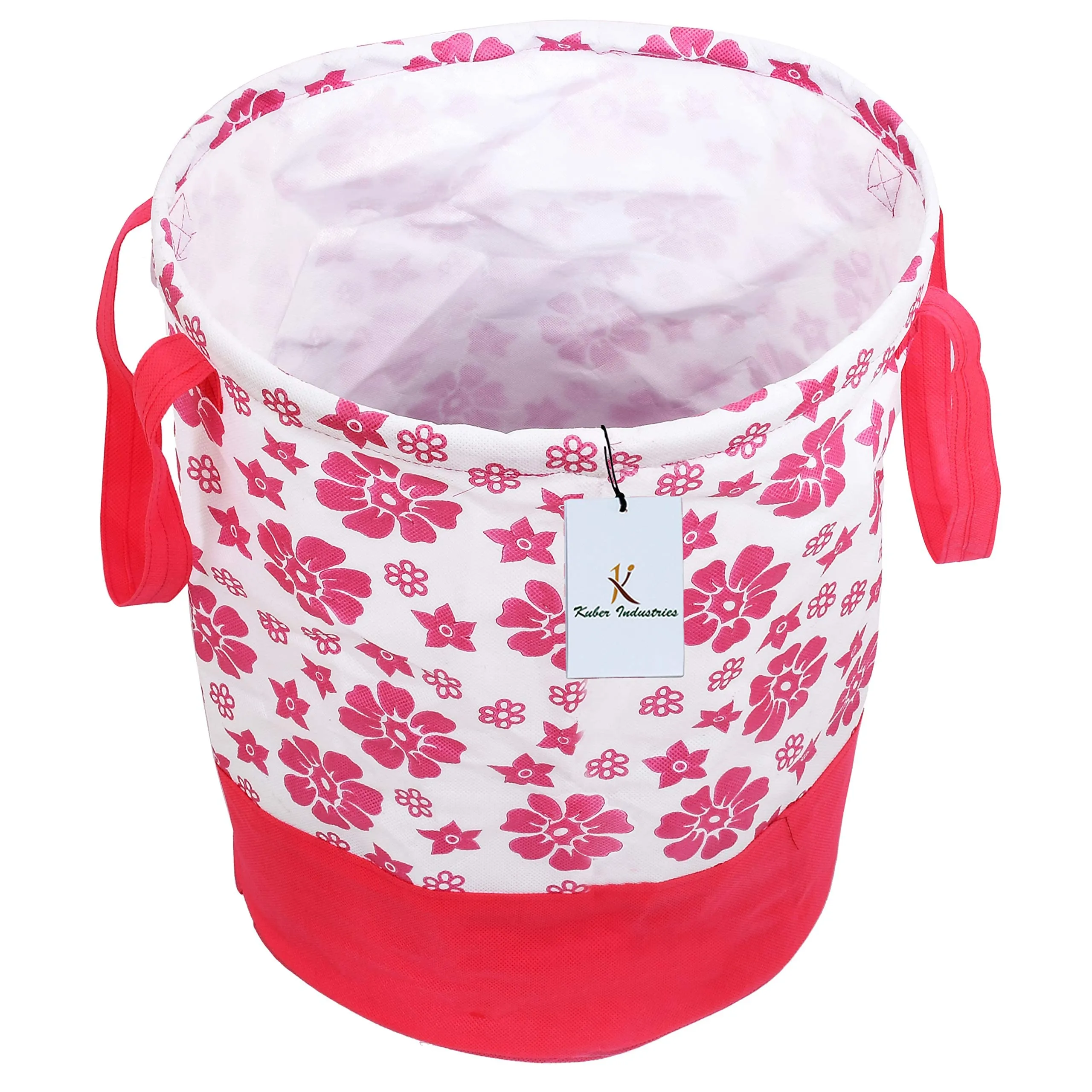 Kuber Industries Flower Printed Waterproof Canvas Laundry Bag|Toy Storage|Laundry Basket Organizer 45 LTR|Pack of 2 (Pink)