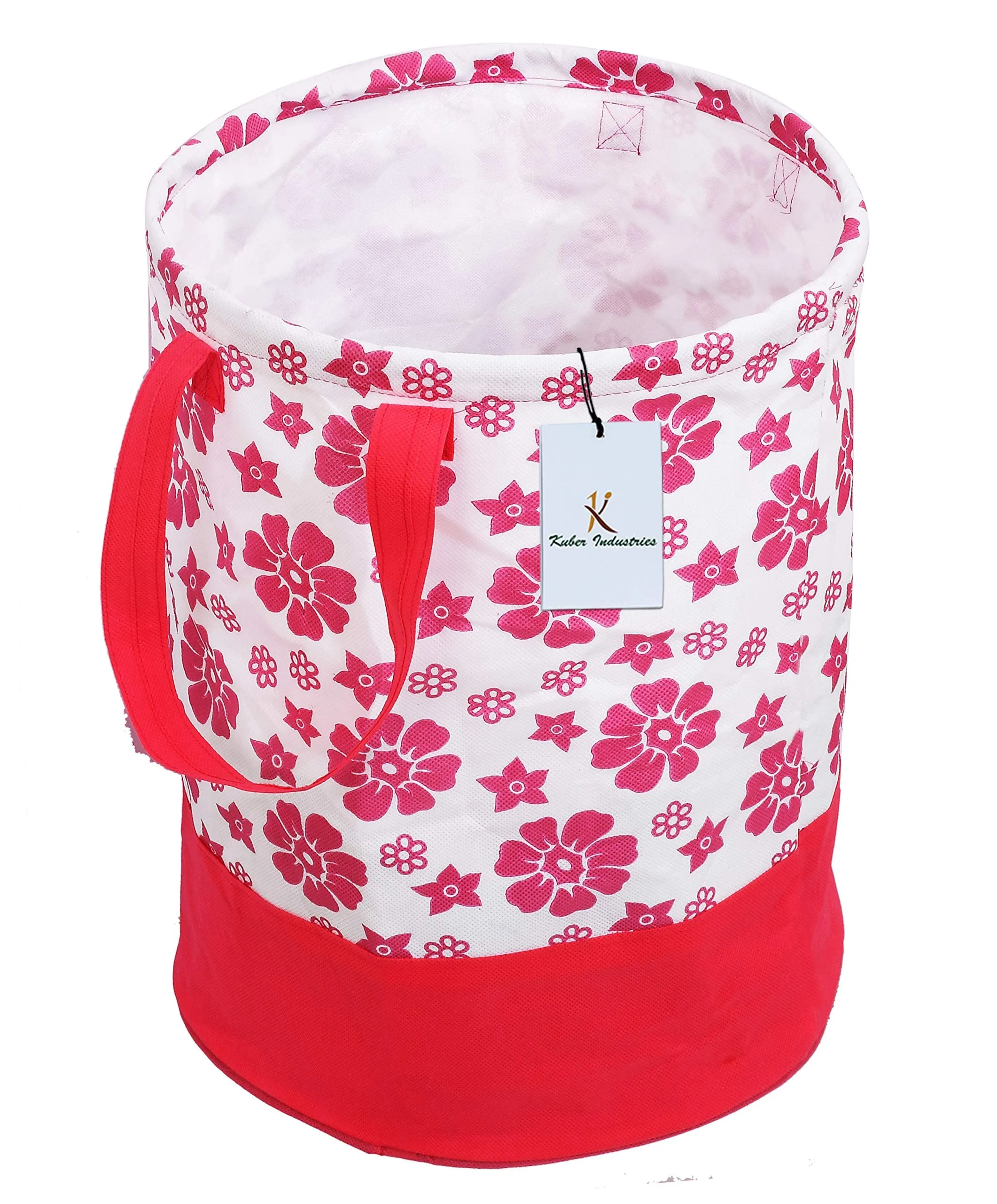 Kuber Industries Flower Printed Waterproof Canvas Laundry Bag|Toy Storage|Laundry Basket Organizer 45 LTR|Pack of 2 (Pink)