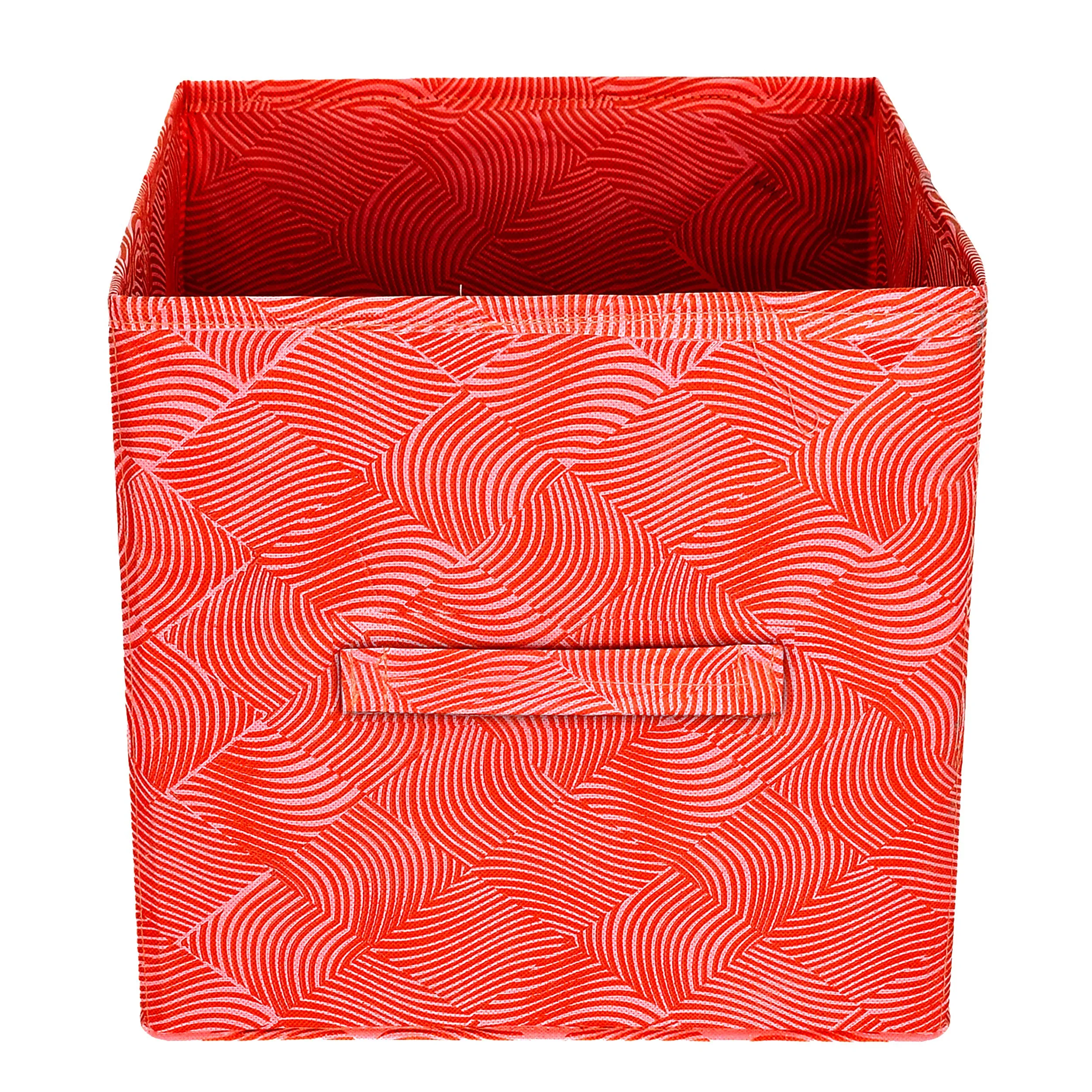 Kuber Industries Laheriya Print Non Woven 3 Pieces Fabric Foldable Storage Cubes For Toy,Books,Shoes Storage Box With Handle,Extra Large (Orange)-KUBMART16122