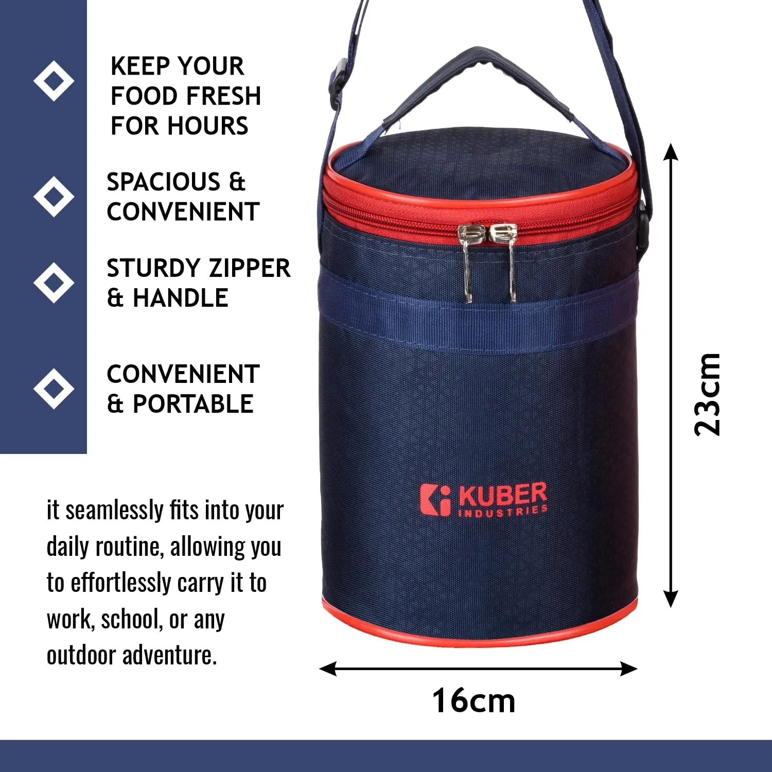 Kuber Industries Lunch Bag | Lunch Bag for Office | Lunch Bag for College | Reusable Lunch Bag | Lunch Bag for Adults | Lunch Bag with Handle | Insulated Lunch Bag | Navy Blue