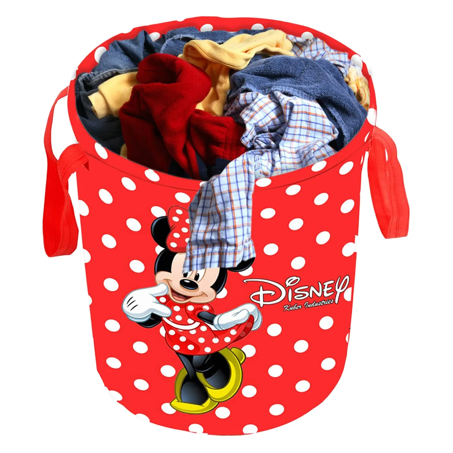 Kuber Industries Minnie Print Polyester Foldable Large Laundry basket with & Handle 45 liter -Pack of 2 (Red)