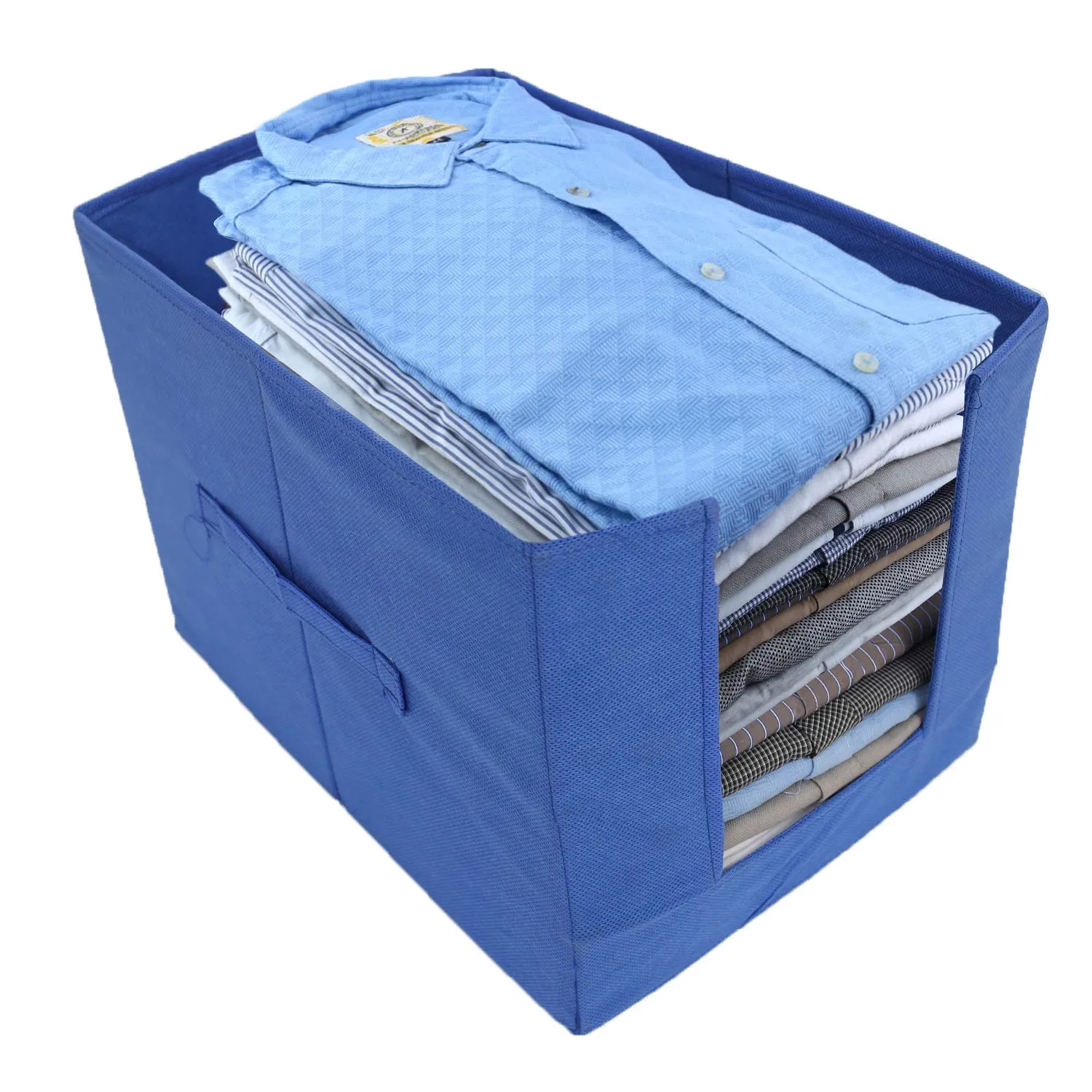 Kuber Industries Non-Woven Foldable Shirt Stacker|Cloth Wardrobe Organizer|Size 40 x 25 x 24 CM|Pack of 2 (Grey and Blue)