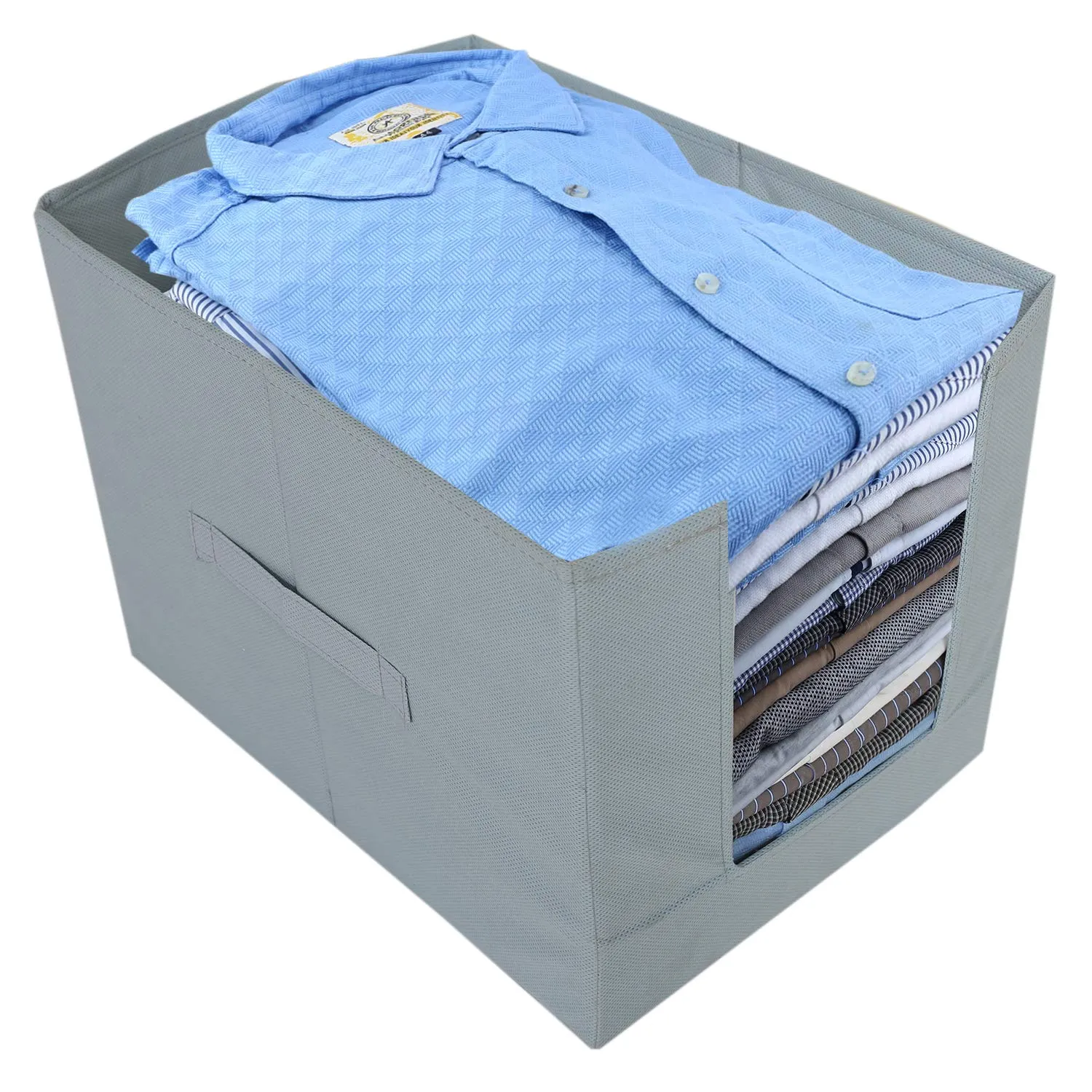 Kuber Industries Non-Woven Foldable Shirt Stacker|Cloth Wardrobe Organizer|Size 40 x 25 x 24 CM|Pack of 2 (Grey and Blue)