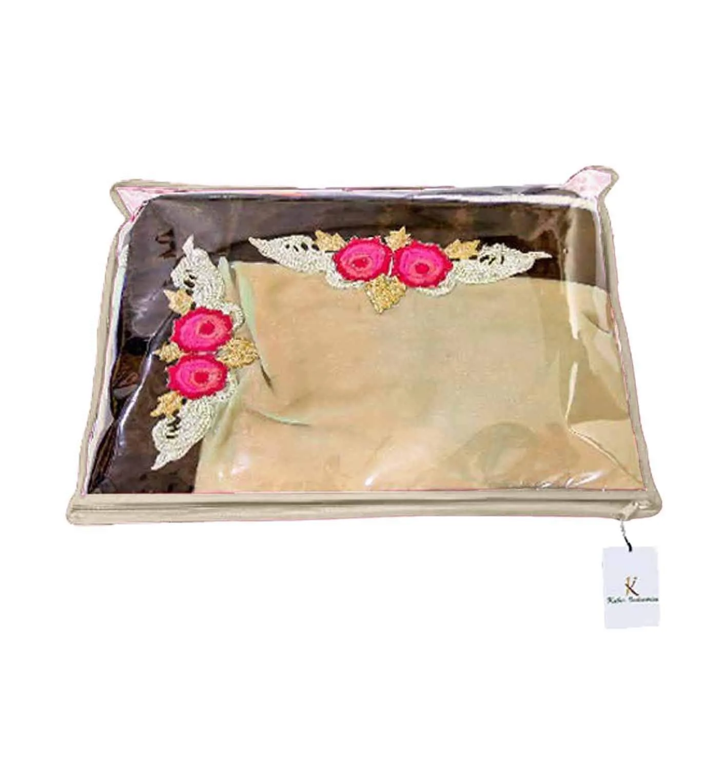 Kuber Industries Non-Woven Single Packing Saree Cover|Transparent & Zipper Closure|Pack Of 12 (Ivory)-Kubmart2828