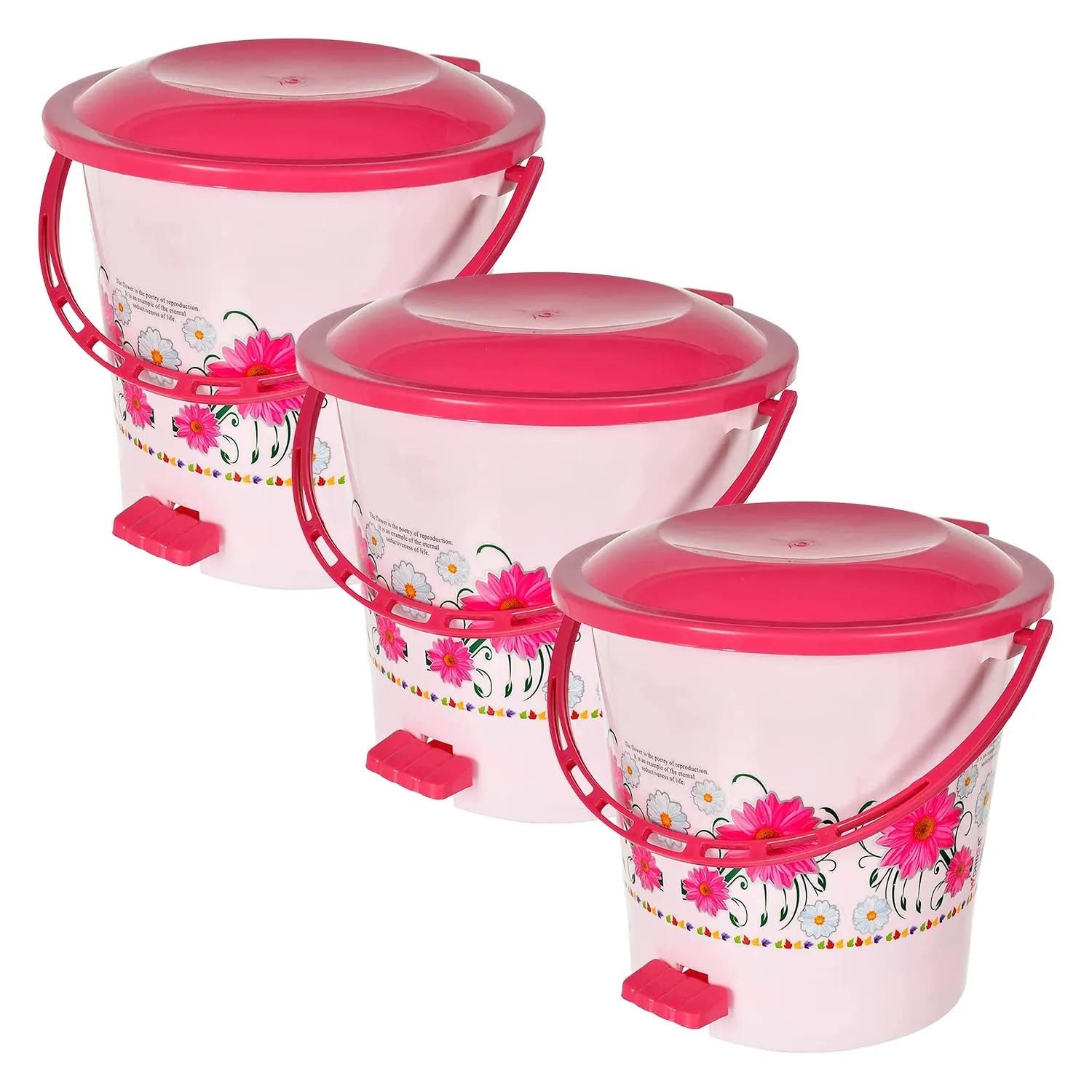 Kuber Industries Pedal Dustbin|Plastic Pedal Dustbin|Kitchen Paper Bin|Dustbin For Bedroom|Dustbin For office|5 Liter Dustbin|Pack of 3 (Pink)