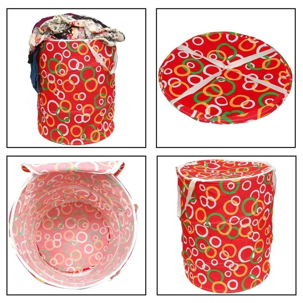 Kuber Industries Round Cloth Foldable Laundry Basket Bag, Volume:-30L,Multi Color ,Cotton