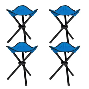 Kuber Industries Set of 4 Portable Stools for Travelling|Foldable Outdoor Sitting Chair|Tripod 3 Leg Chair for Camping, Picnic, Hiking|Blue