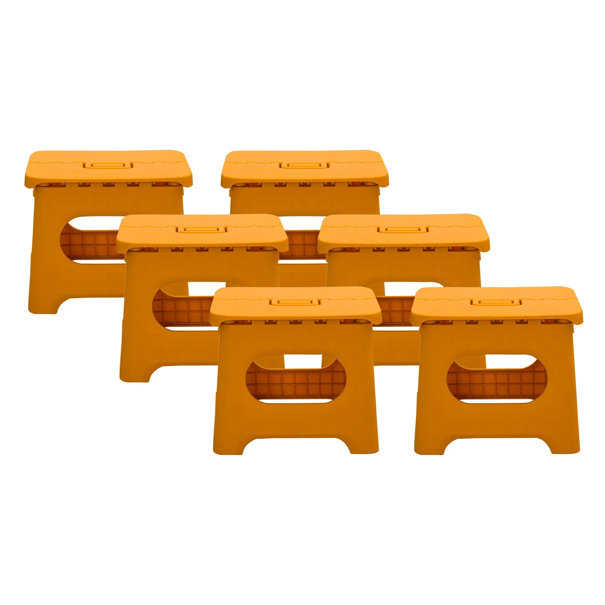 Kuber Industries (Set of 6) Small Folding Stool for Sitting - Plastic Foldable & Portable Step Stool for Kids - Orange