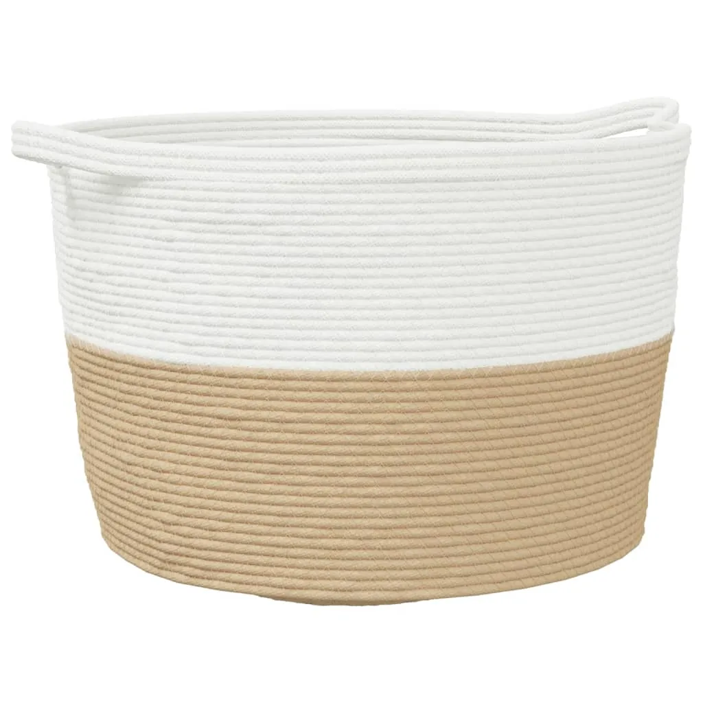 Laundry Basket Beige and White Ø60x36 cm Cotton