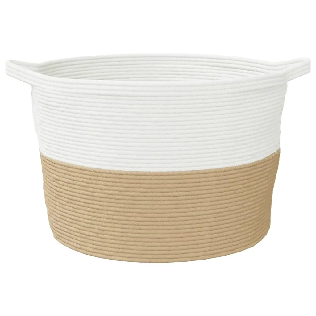 Laundry Basket Beige and White Ø60x36 cm Cotton