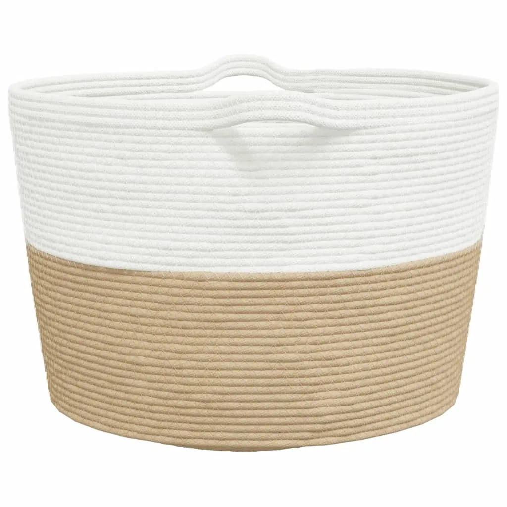 Laundry Basket Beige and White Ø60x36 cm Cotton