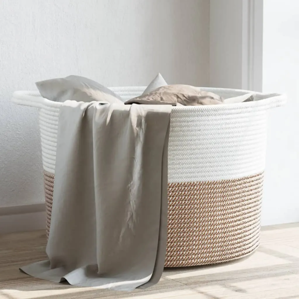 Laundry Basket Brown and White Ø55x36 cm Cotton