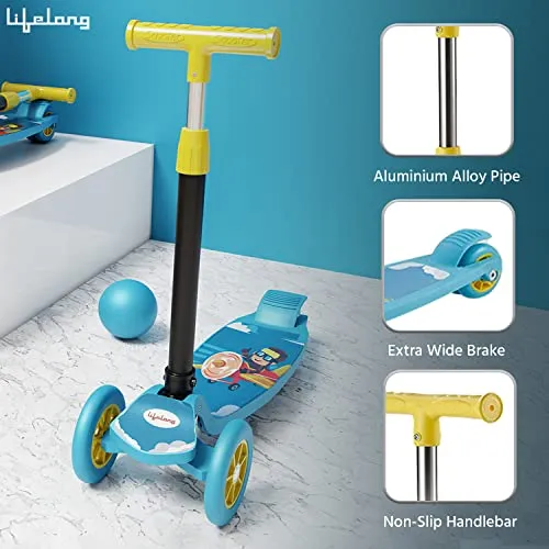 Lifelong Kick Scooter with Adjustable Height|Foldable Scooter|Skate Scooter for Kids with PVC Wheel|Age Upto 3  Years- Max User weight-50 kg, Blue & Yellow, 6 Months Warranty, LLKS01