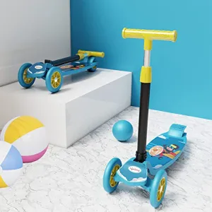 Lifelong Kick Scooter with Adjustable Height|Foldable Scooter|Skate Scooter for Kids with PVC Wheel|Age Upto 3  Years- Max User weight-50 kg, Blue & Yellow, 6 Months Warranty, LLKS01