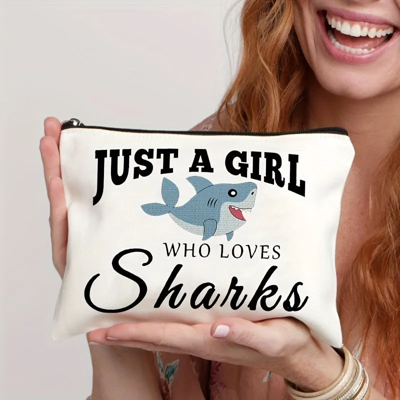 Makeup Bag Zipper Pouch - Shark Cartoon Pattern