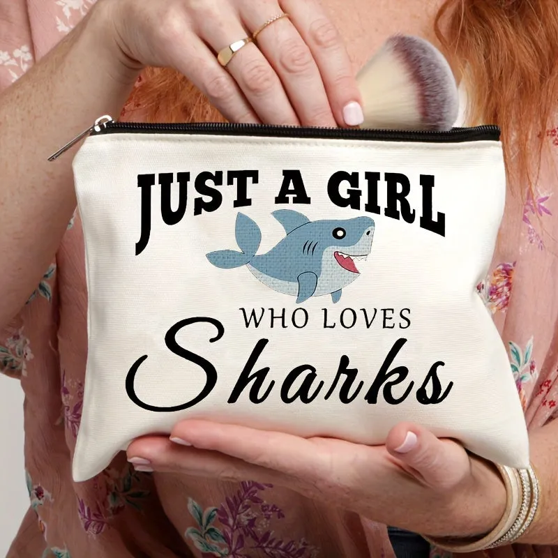 Makeup Bag Zipper Pouch - Shark Cartoon Pattern