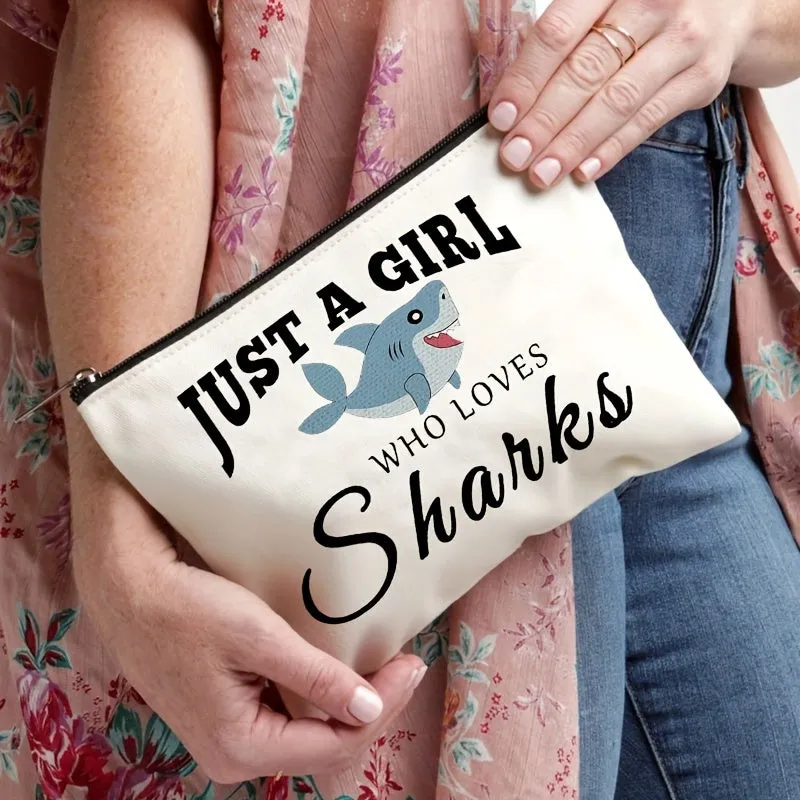 Makeup Bag Zipper Pouch - Shark Cartoon Pattern