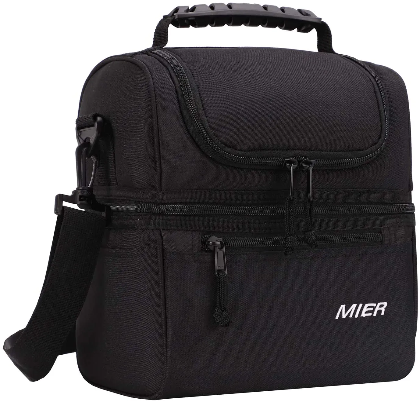 MIER 2 Compartment Lunch Bag for Men Women, Leakproof Insulated Cooler Bag for Work, School, Black