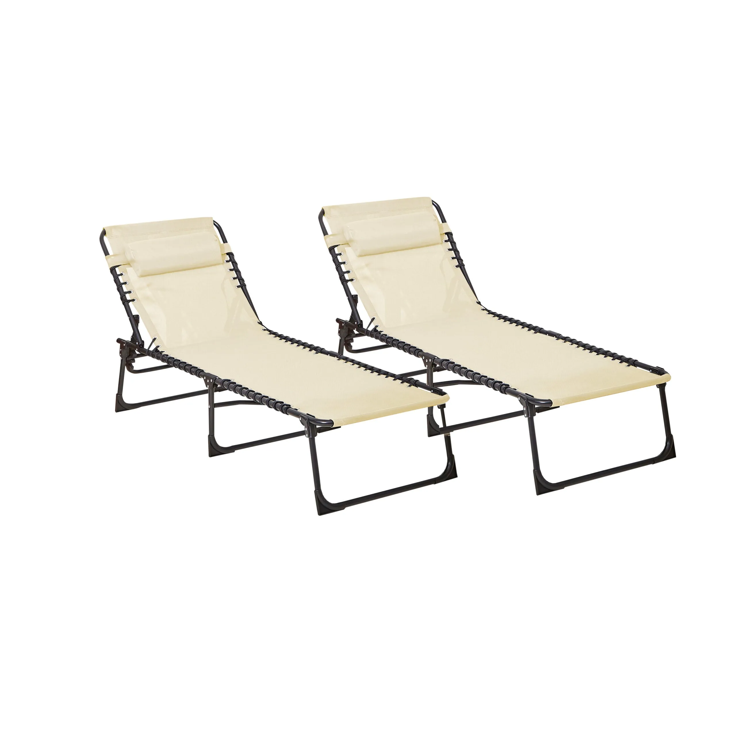 Neo Pair of Cream Outdoor Garden Folding Sun Loungers