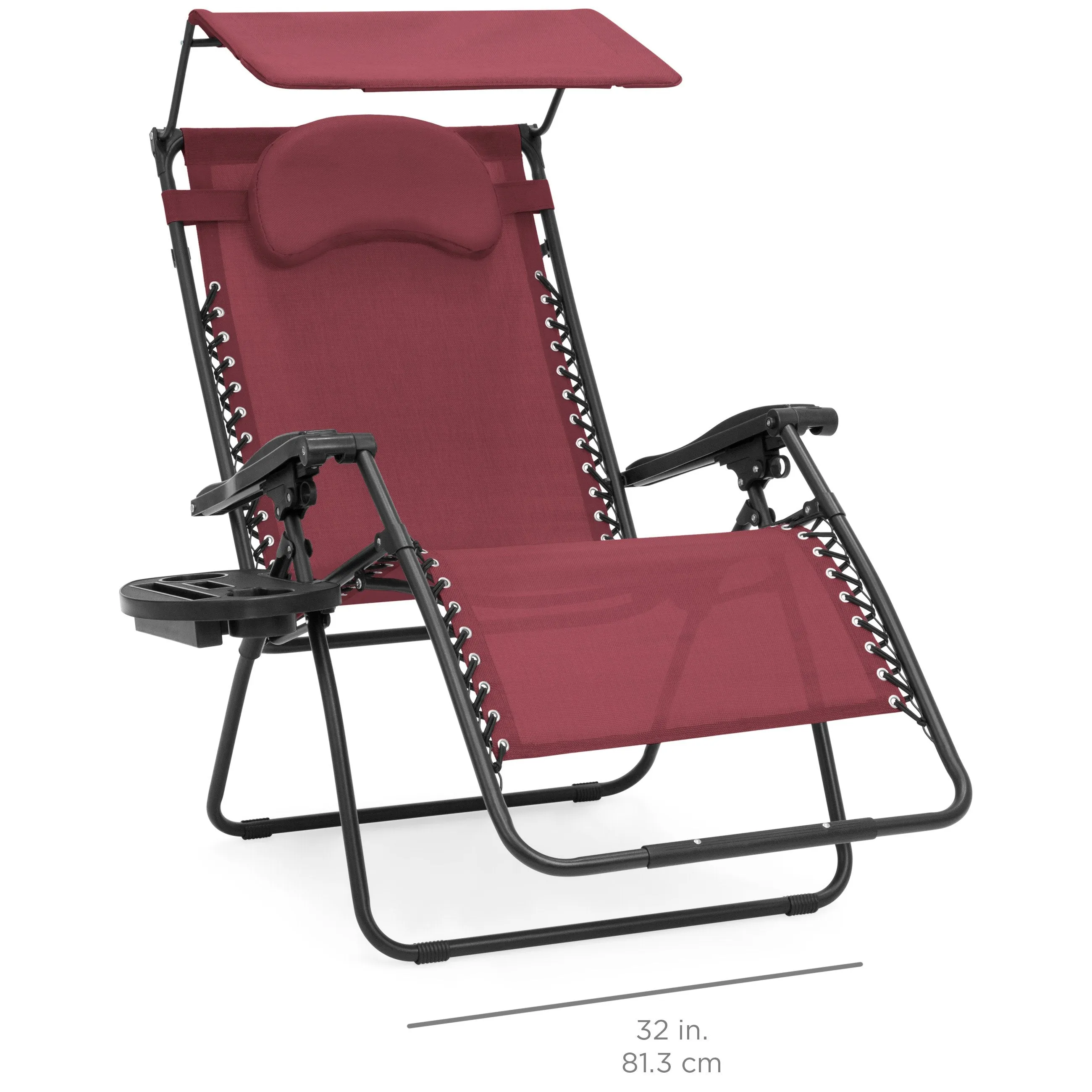 Oversized Zero Gravity Chair w/ Folding Canopy Shade Cup Holder