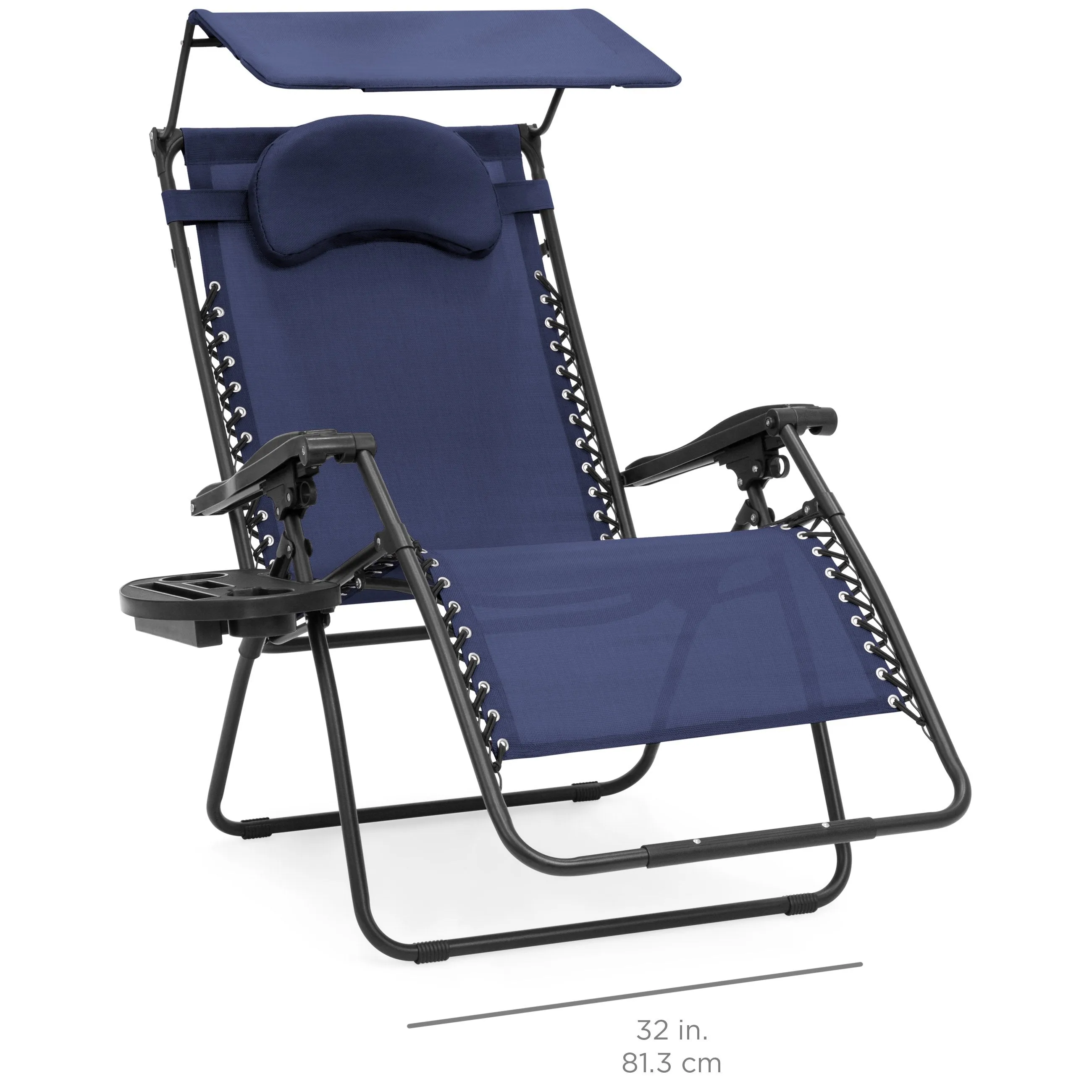 Oversized Zero Gravity Chair w/ Folding Canopy Shade Cup Holder