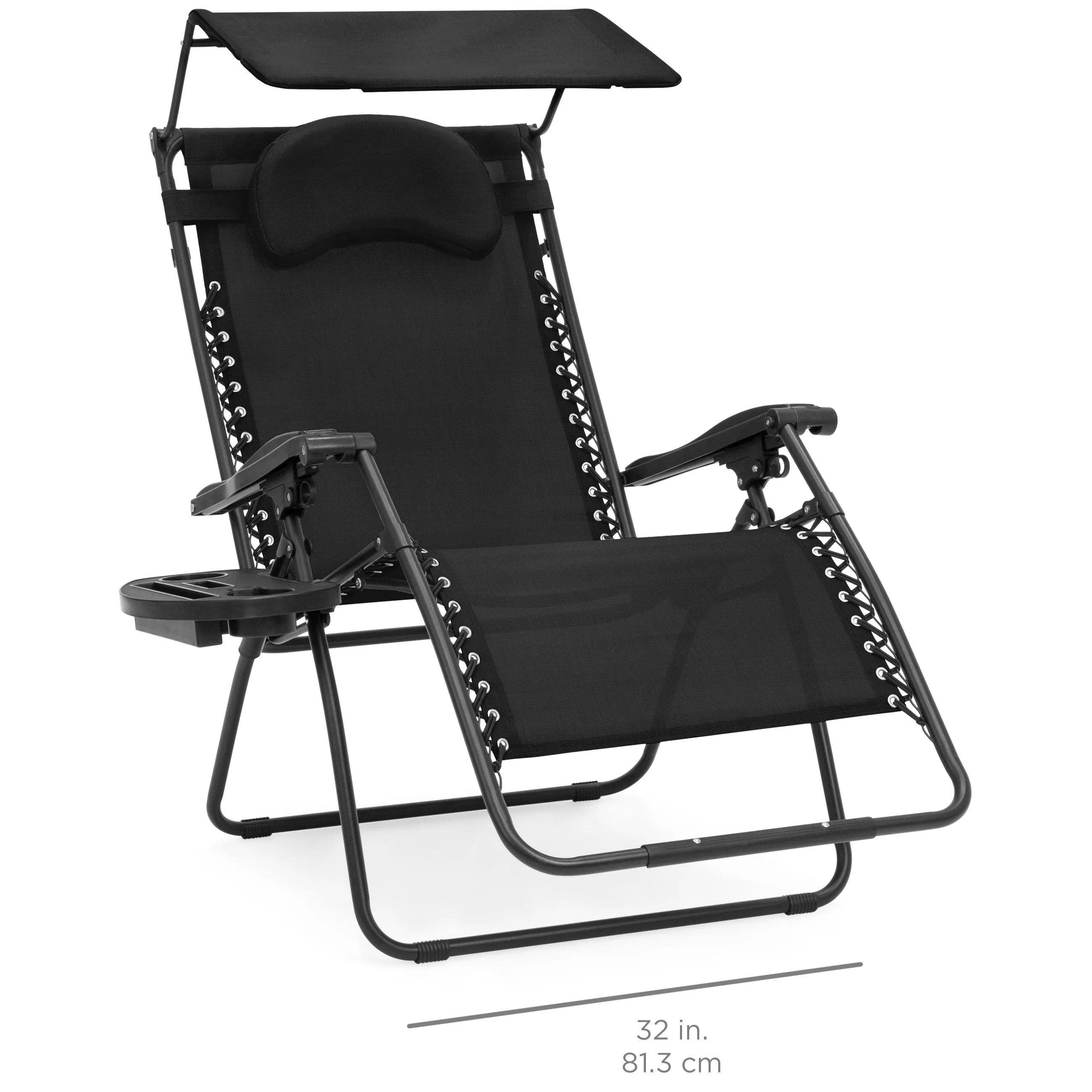 Oversized Zero Gravity Chair w/ Folding Canopy Shade Cup Holder