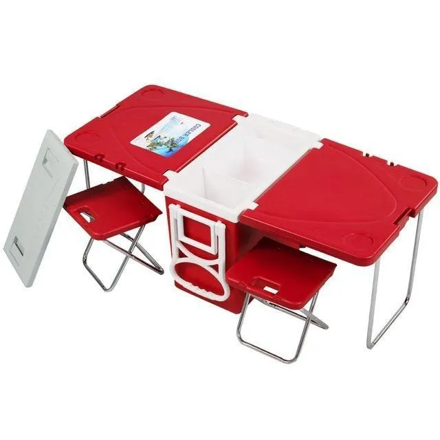 Portable Cooler Ice Box with Table & Chairs - Picnic Camping Outdoor Furniture Set