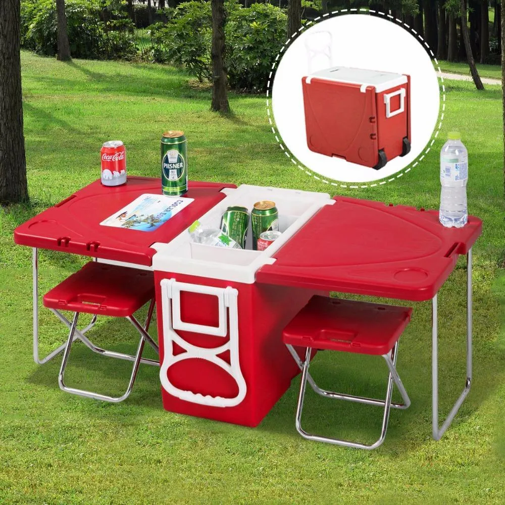 Portable Cooler Ice Box with Table & Chairs - Picnic Camping Outdoor Furniture Set