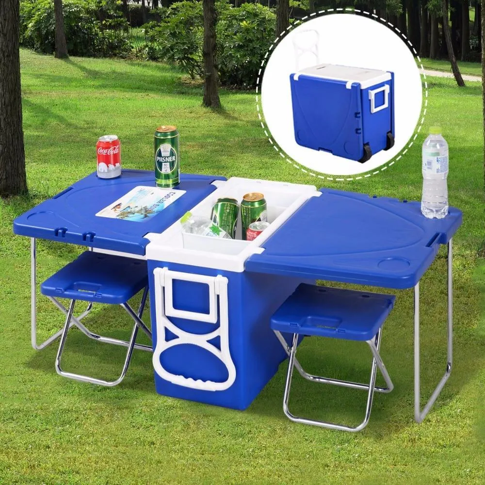 Portable Cooler Ice Box with Table & Chairs - Picnic Camping Outdoor Furniture Set