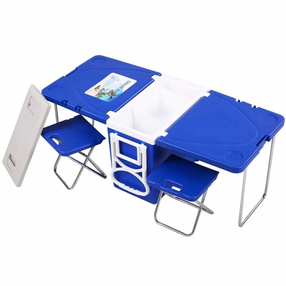 Portable Cooler Ice Box with Table & Chairs - Picnic Camping Outdoor Furniture Set