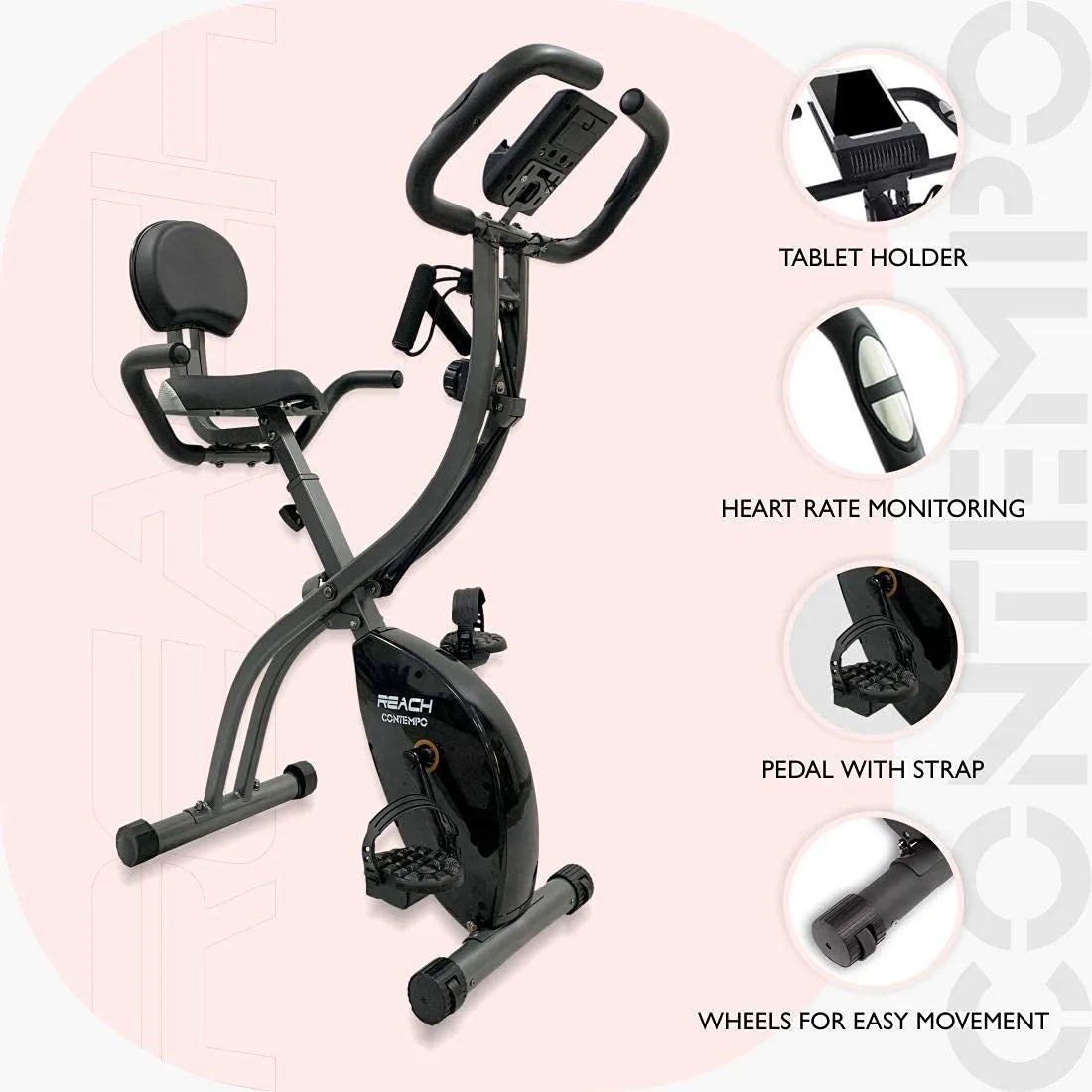 Reach Contempo Foldable Exercise Cycle Perfect for Home Gym | X-Bike with Back Support, Hand Support and Resistance Rope. Best Exercise Bike for Full Body Cardio Workouts.