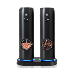 Rechargeable Electric Salt and Pepper Grinder Set - LED Indicator, Adjustable Coarseness, Easy One-Hand Operation