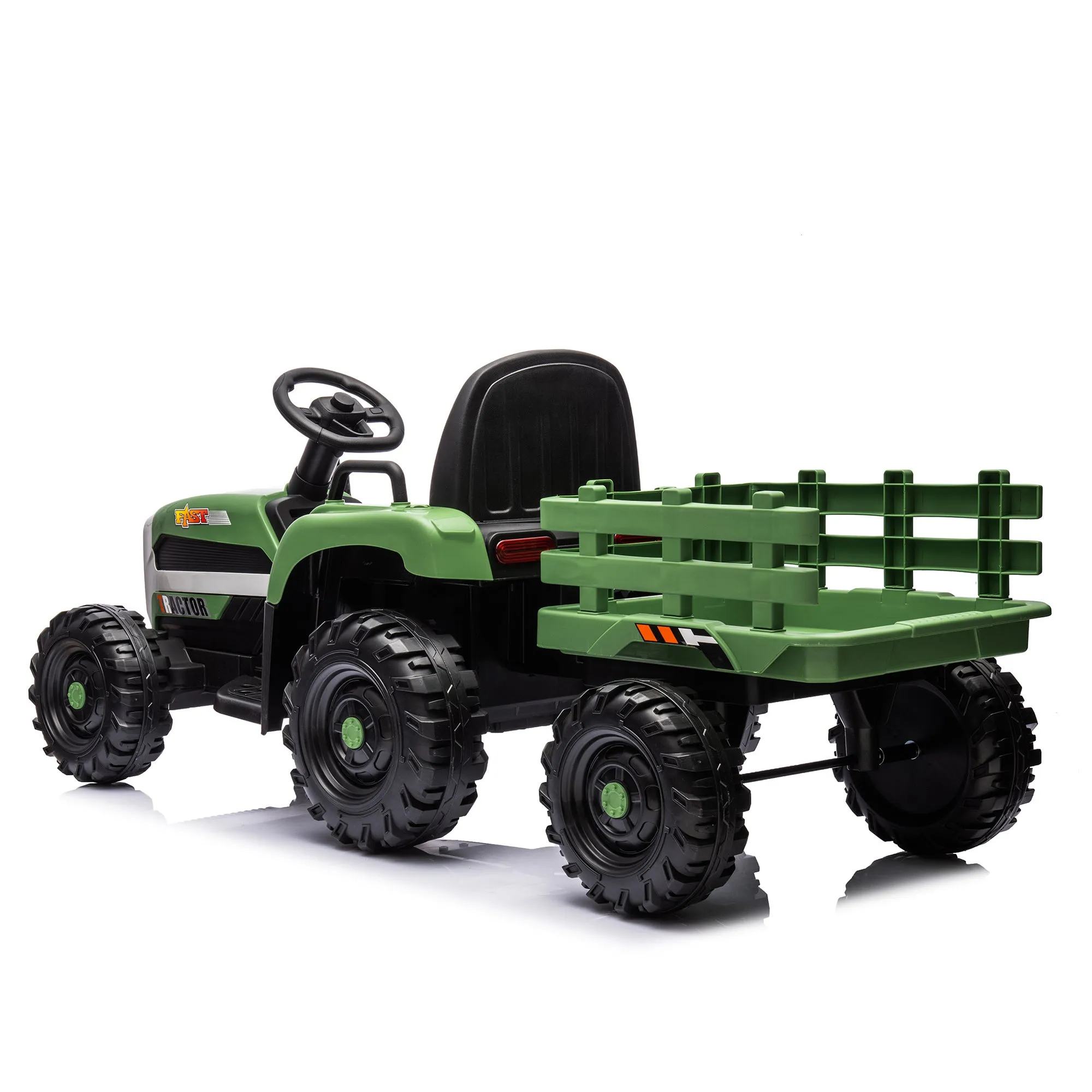 Ride on Tractor2.0 with Trailer,24V Battery Powered Electric Tractor Toy, 200w*2motor 1.86-4.97MPH/Remote Control,electric car for kids,Three speed adjustable,USB,MP3 ,Bluetooth,LED light, safety belt