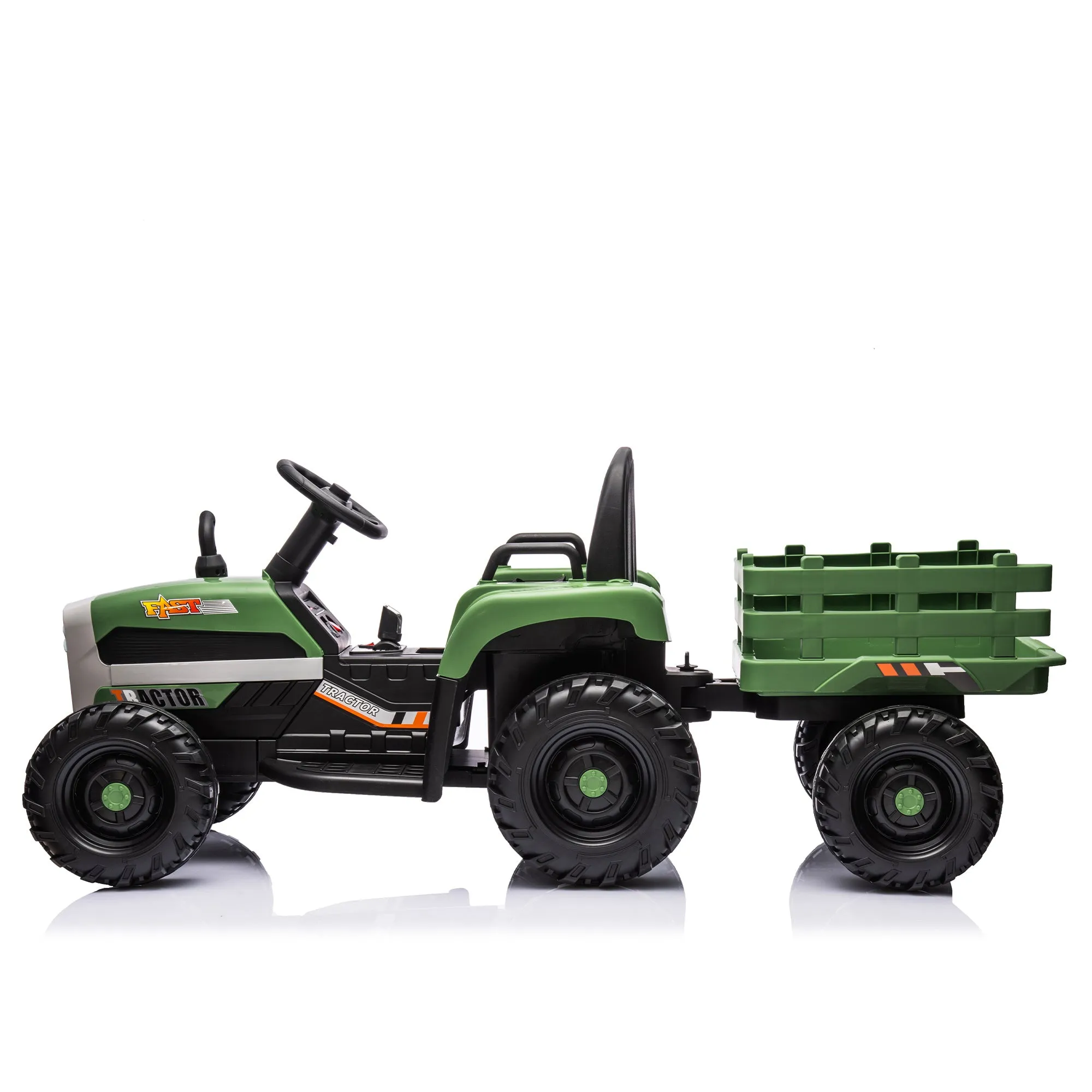 Ride on Tractor2.0 with Trailer,24V Battery Powered Electric Tractor Toy, 200w*2motor 1.86-4.97MPH/Remote Control,electric car for kids,Three speed adjustable,USB,MP3 ,Bluetooth,LED light, safety belt