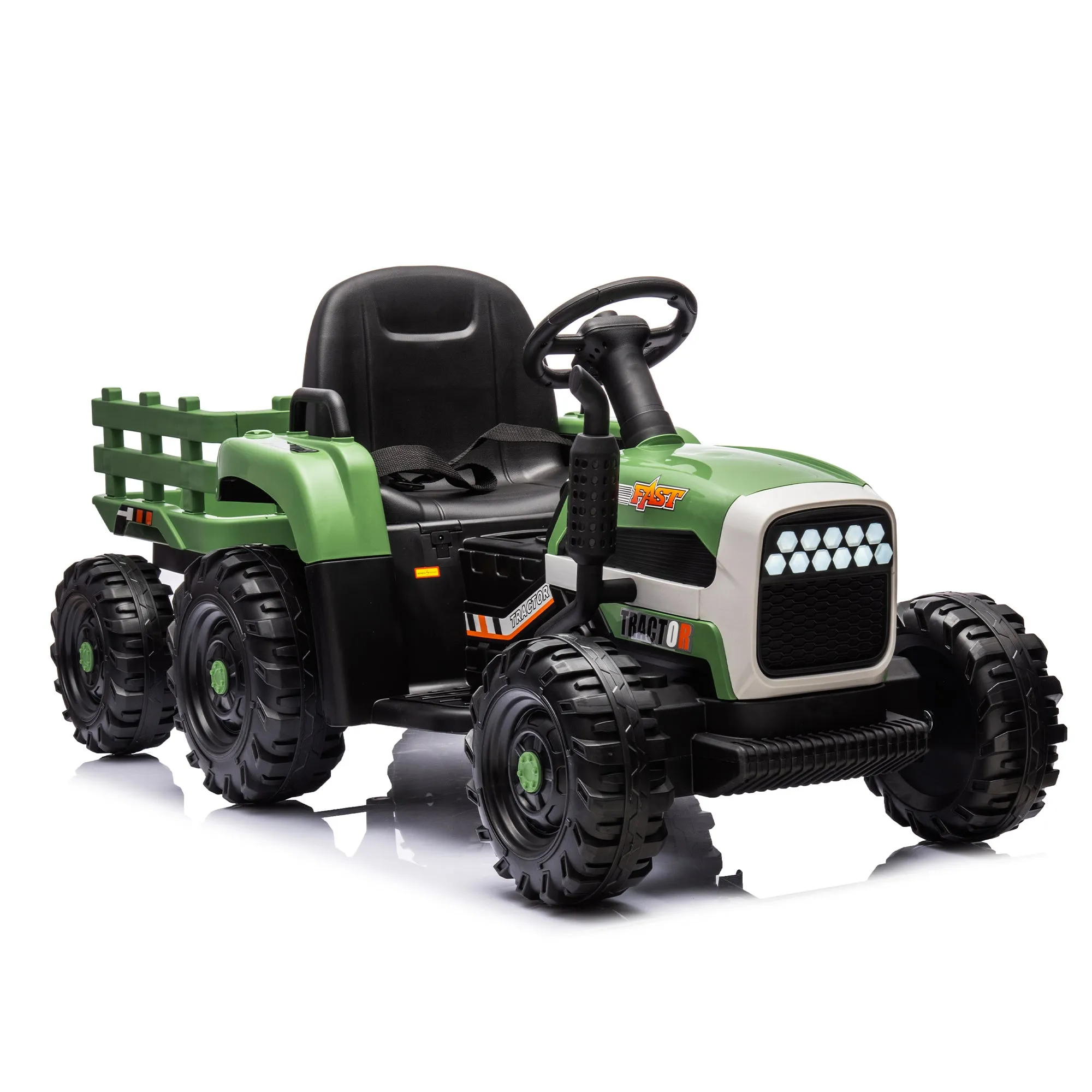 Ride on Tractor2.0 with Trailer,24V Battery Powered Electric Tractor Toy, 200w*2motor 1.86-4.97MPH/Remote Control,electric car for kids,Three speed adjustable,USB,MP3 ,Bluetooth,LED light, safety belt