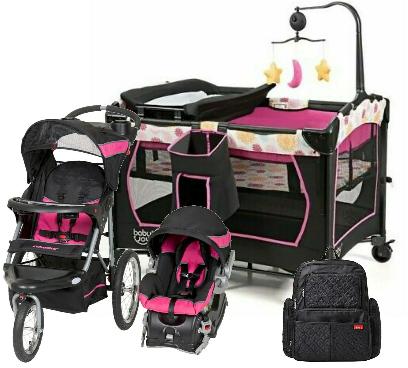 Smooth Ride Baby Stroller Jogging Travel System with Car Seat Playard Diaper Bag