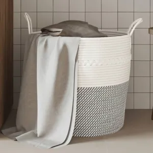 Storage Basket Grey and White Ø43x38 cm Cotton