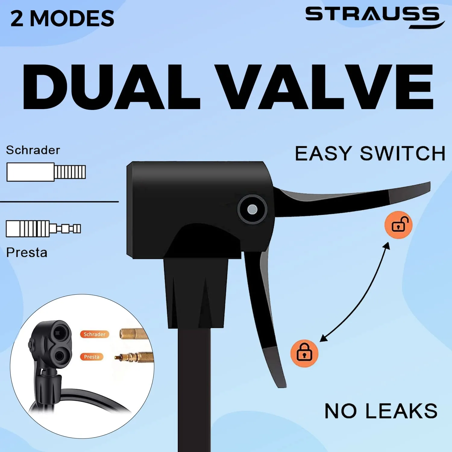 Strauss High Pressure Multipurpose Air Pump |Cycle Pump for Bicycle, Car, Football,Basketball |Balloon Pump Machine |Inflator Bicycle Floor Pump | Portable Hand Pump for Indoor & Outdoor Use,(Orange)