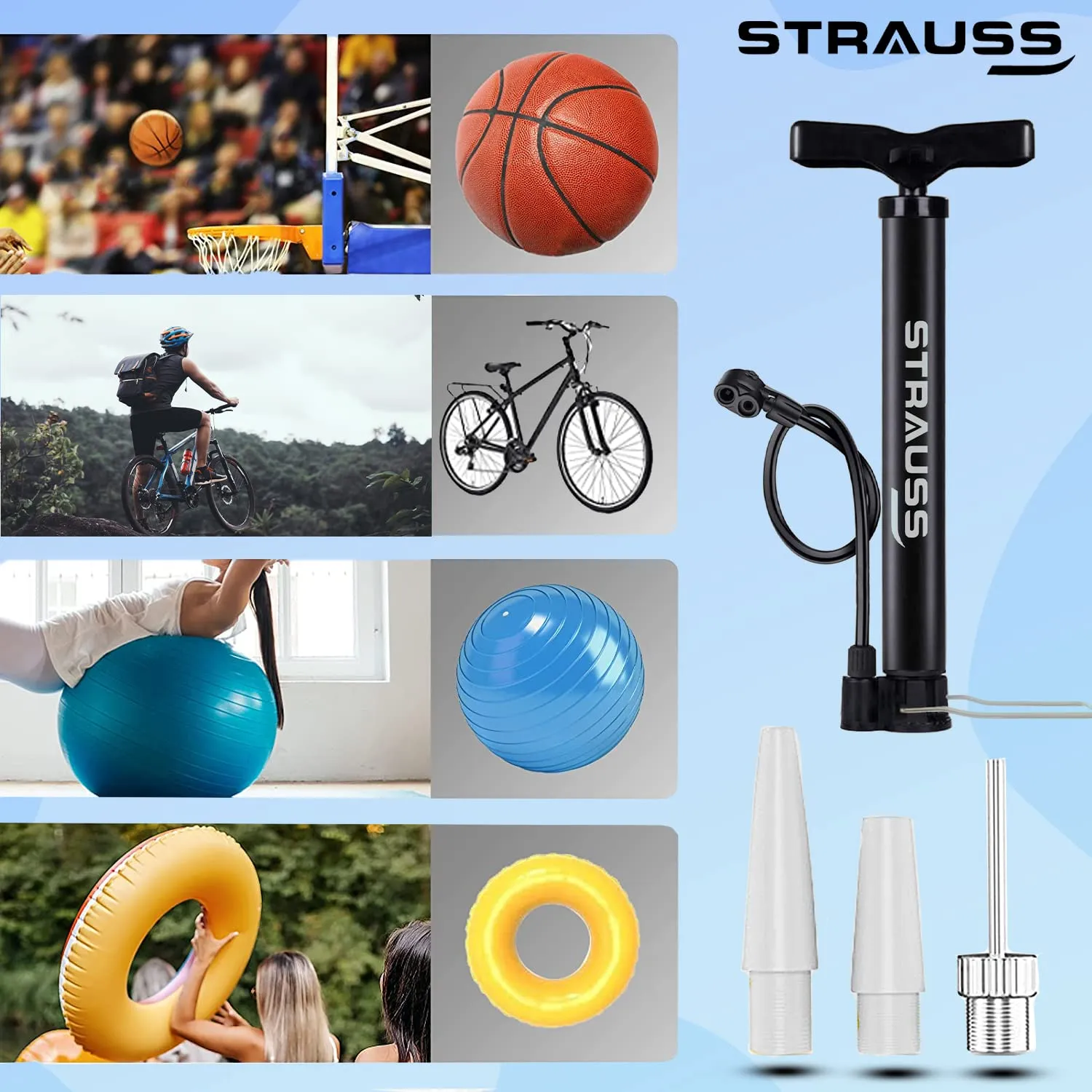 Strauss High Pressure Multipurpose Air Pump |Cycle Pump for Bicycle, Car, Football,Basketball |Balloon Pump Machine |Inflator Bicycle Floor Pump | Portable Hand Pump for Indoor & Outdoor Use,(Orange)