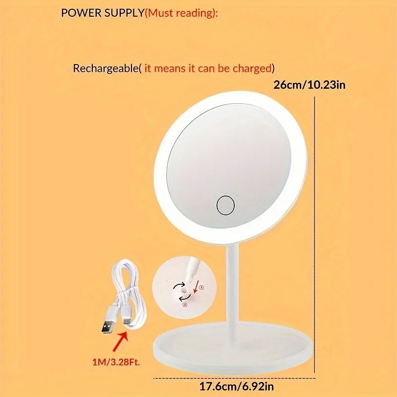 USB Rechargeable LED Vanity Mirror Portable Rotatable Illuminated Light