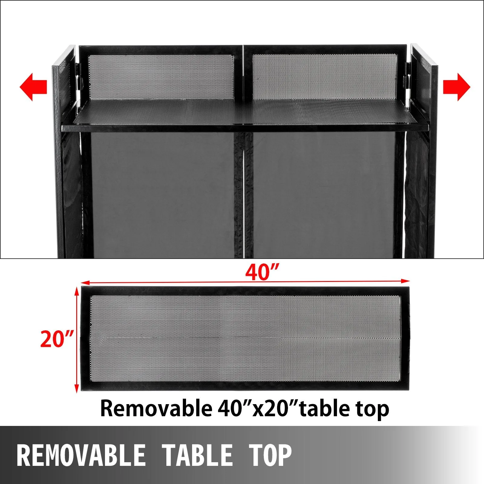 Vevor DJ Booth Facade 20" x 40" Table Top Foldable Metal Frame Height Adjustable Black and White Scrims New