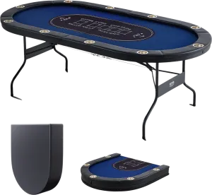 Vevor Poker Table 10-Player Foldable 84" Oval with Padded Rails and Cup Holders Blue New