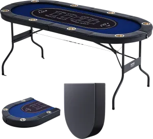 Vevor Poker Table 8-Player Foldable 72" Oval with Padded Rails and Cup Holders Blue New