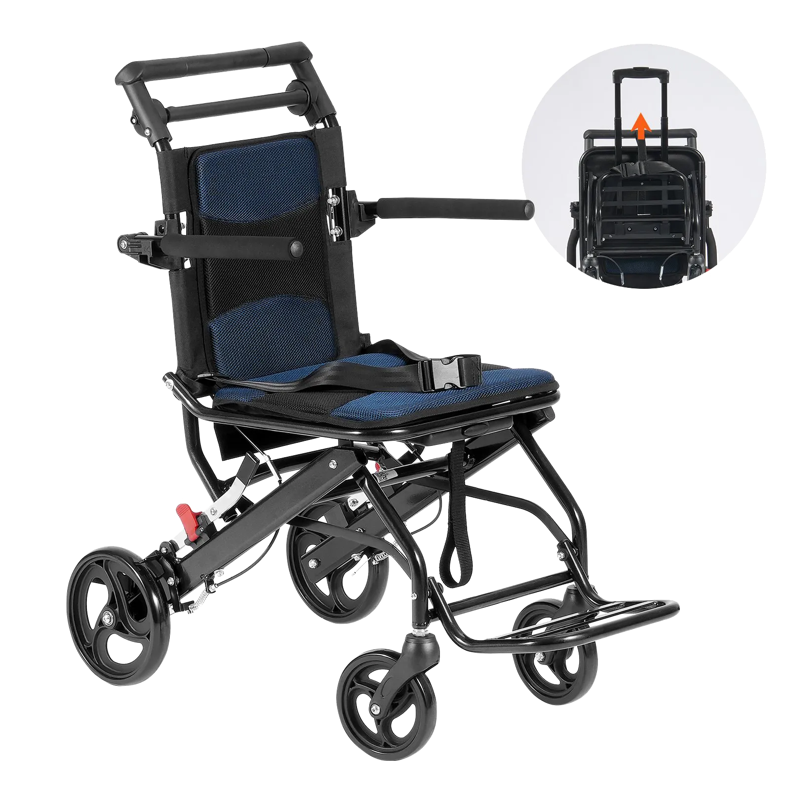 Vevor Wheelchair 15.7" Seat Lightweight Foldable Aluminum Alloy Transport Chair 220 Lbs Capacity New