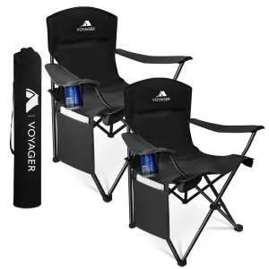 Voyager Folding Camping Chair 2-Pack, Lightweight with Pocket and Drinks Holder, Holds up to 120kg Each, Easy to Transport, Foldable Outdoor Chair Set