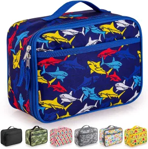 Zulay Insulated Lunch Bag - Thermal Kids Lunch Bag With Spacious Compartment & Built-In Handle - Portable Back To School Lunch Bag For Kids, Boys, & Girls To Keep Food Fresh (Sharks)